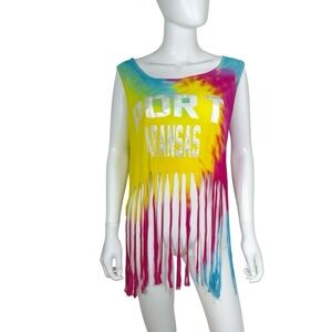 Popular Sports Colorful Fringe Port Aransas Tie-Dye Tank Top
